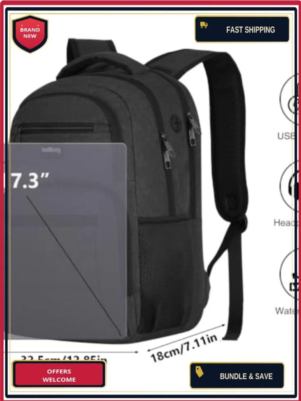 17.3 Inch Laptop Backpack with USB Charger, Book Bag for Men Teens, School Work